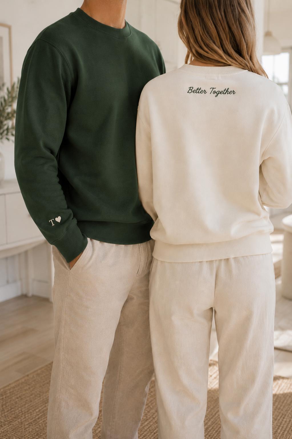 Custom Initial Heart sleeve Hoodie embroidered, Personalized Valentines Sweatshirt, Embroidered Couples Outfit