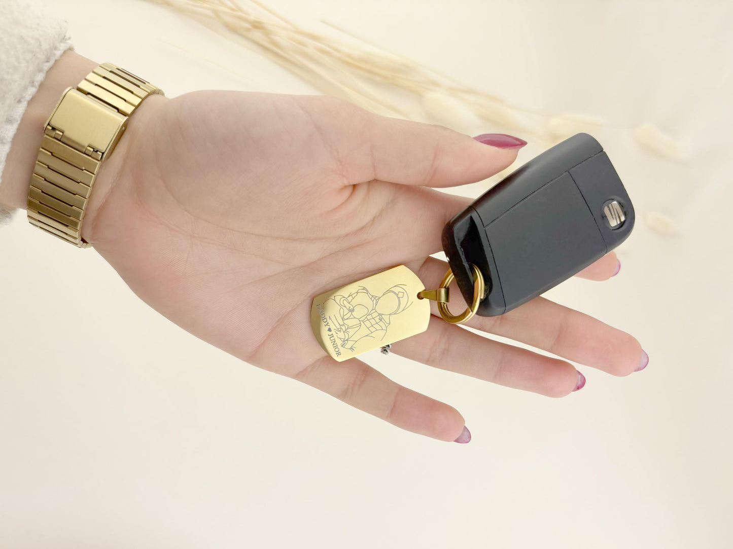 Custom Photo Outline Engraved Keychain – Personalized Daddy Gift