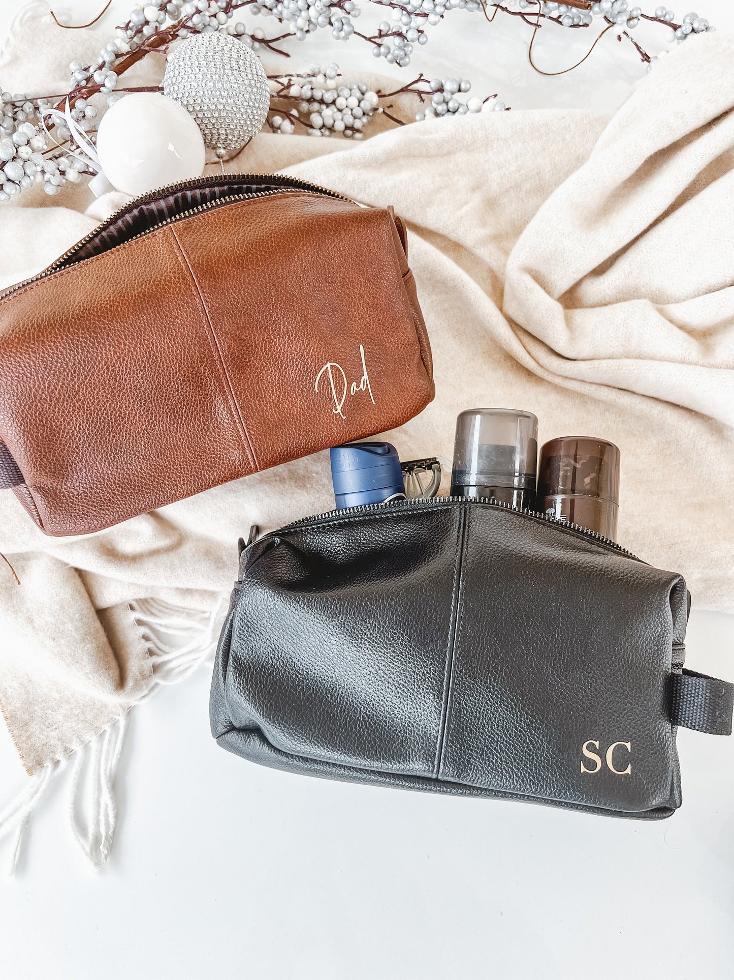 Personalized Faux Leather Men's Toiletry Bag & Watch Box Set