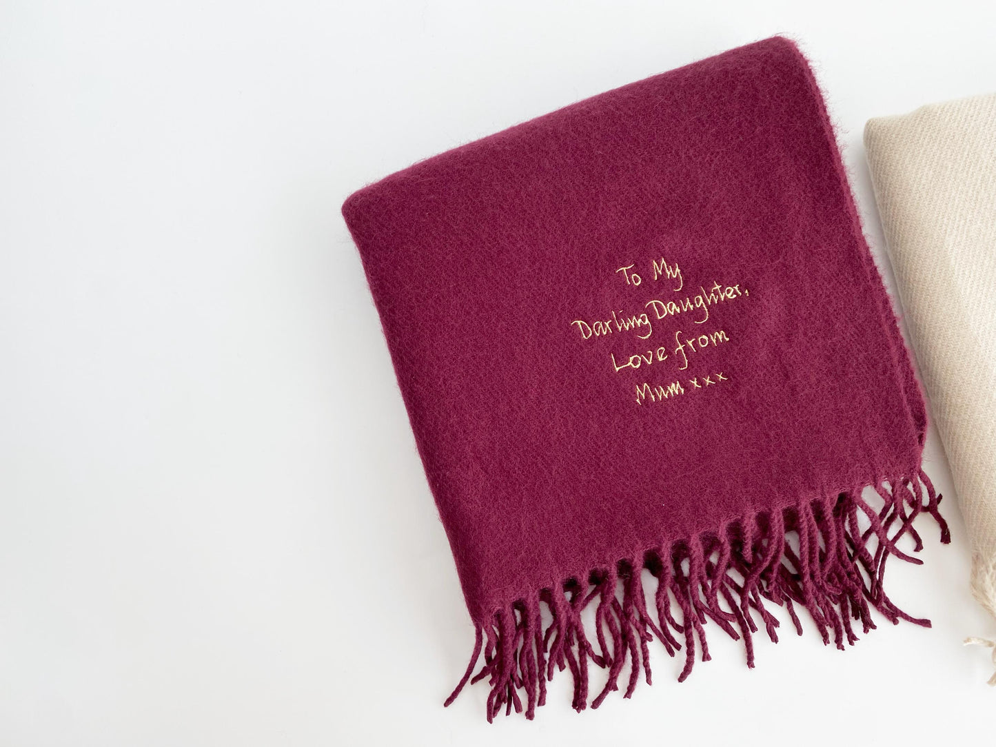 Embroidered Handwriting Scarf: Custom Wool Scarf, Sentimental Gift