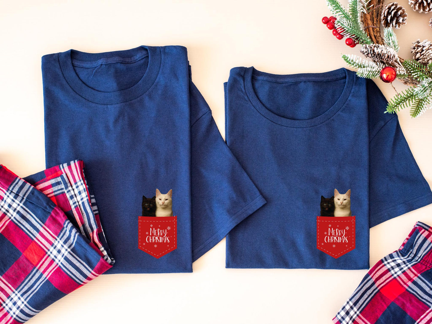 Custom Pet Photo Christmas Pajamas | Tartan Flannel Bottoms