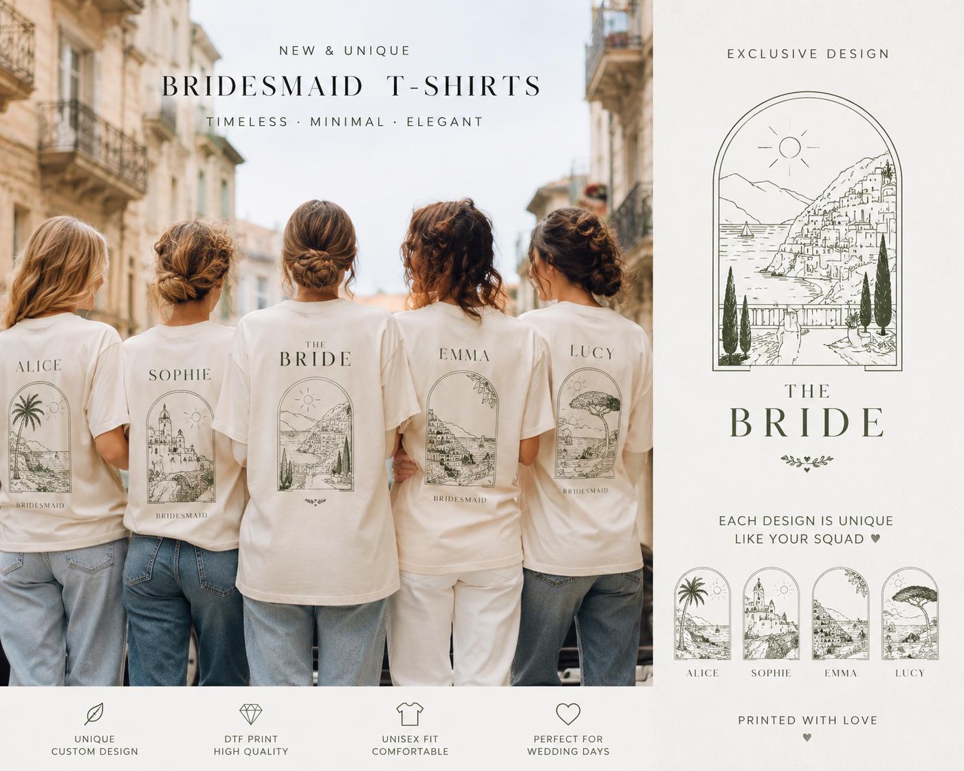 Personalised Destination Wedding Shirts: Bride, Bridesmaid, Custom Location Design