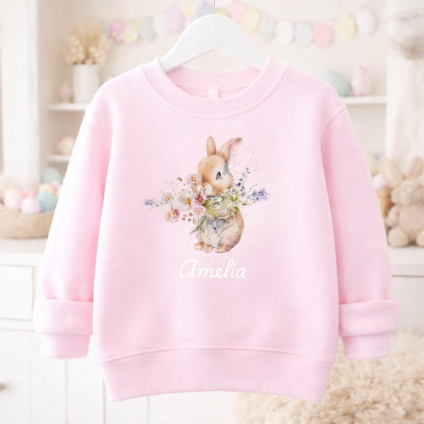 Personalized Easter Bunny Sweatshirt – Floral Rabbit Spring Outfit