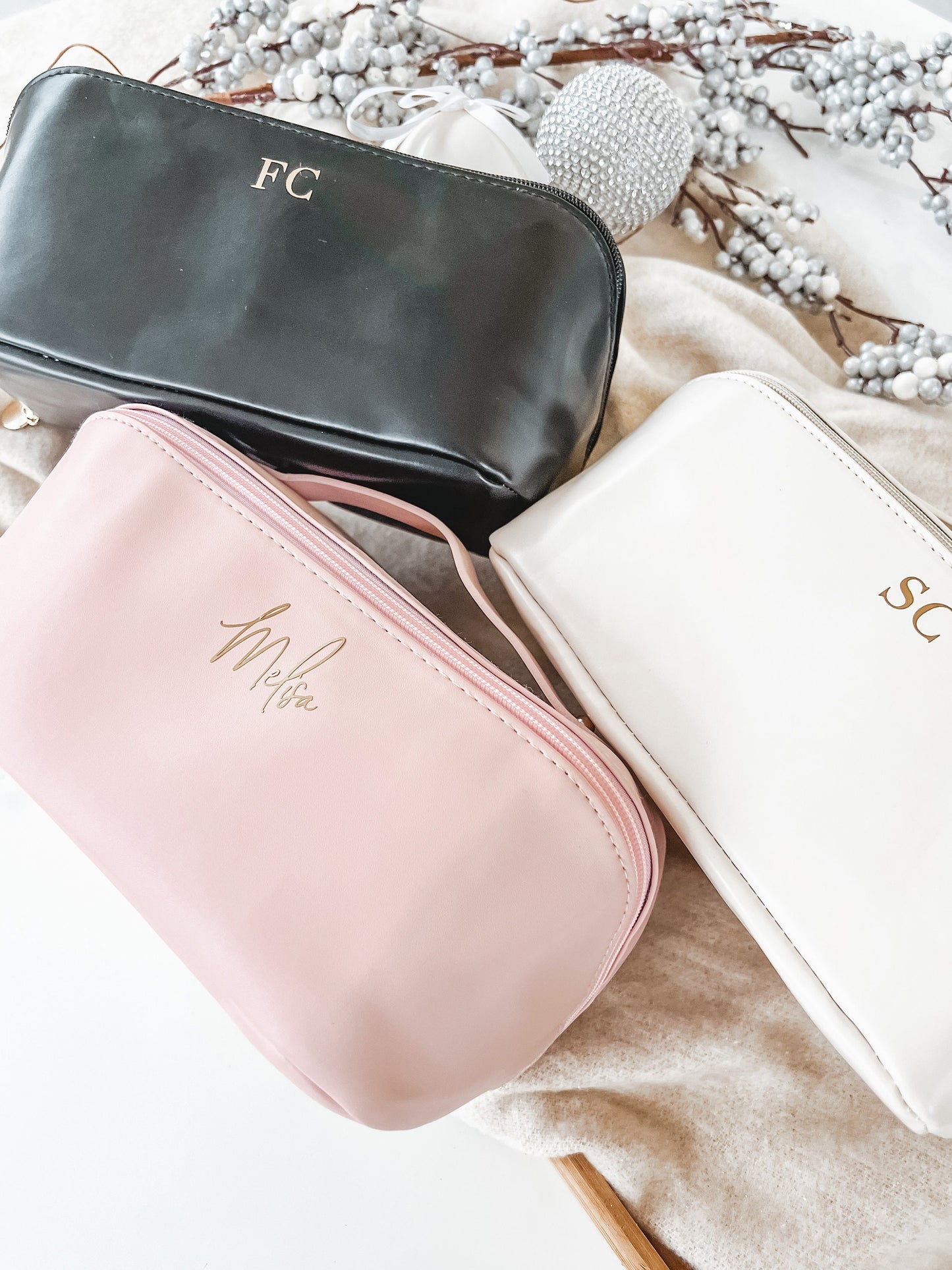 Personalized Christmas Cosmetic Bag: Travel Toiletry Case, Custom Name Gift