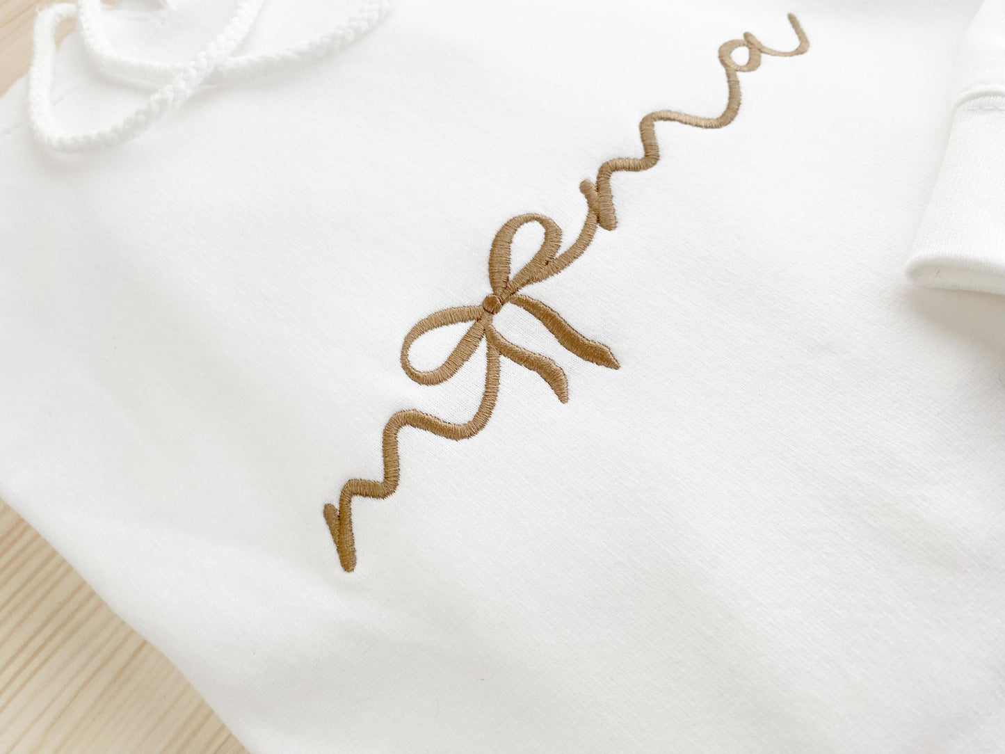 Embroidered Mama Sweatshirt: Personalized Name Sleeve, Bow Design