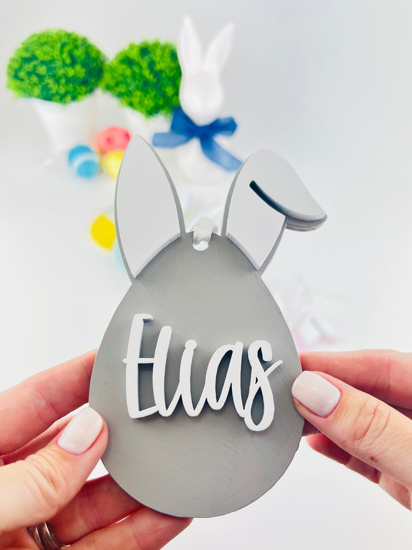 Wooden easter name tag