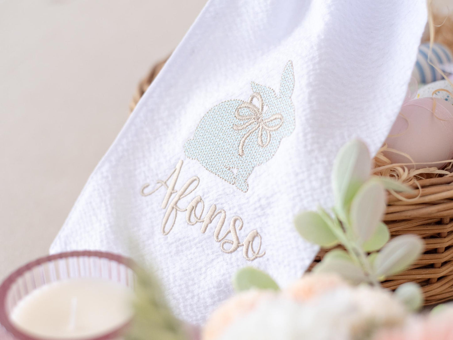Embroidered Easter Basket Sash: Custom Seersucker Bow