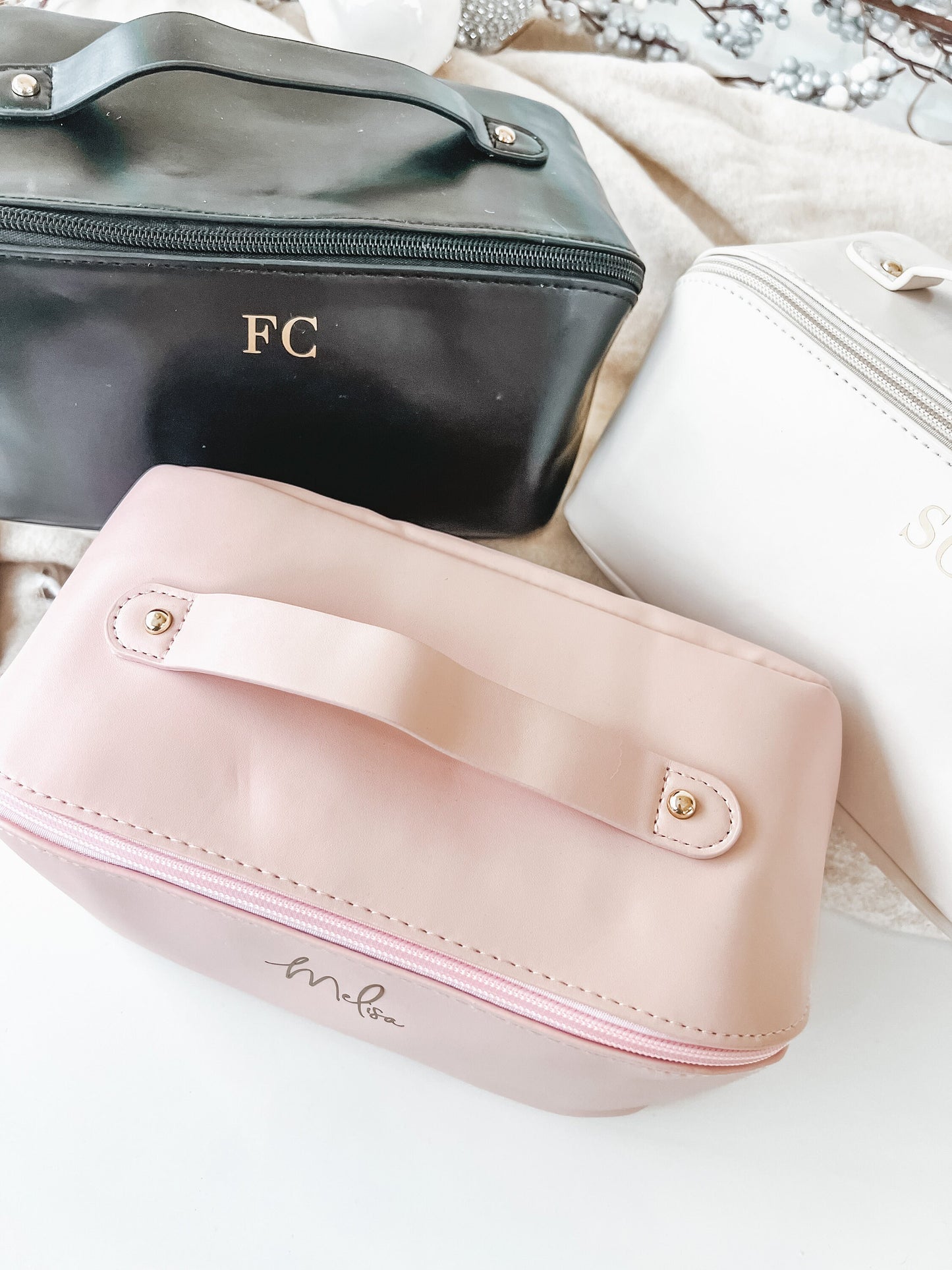 Personalized Christmas Cosmetic Bag: Travel Toiletry Case, Custom Name Gift