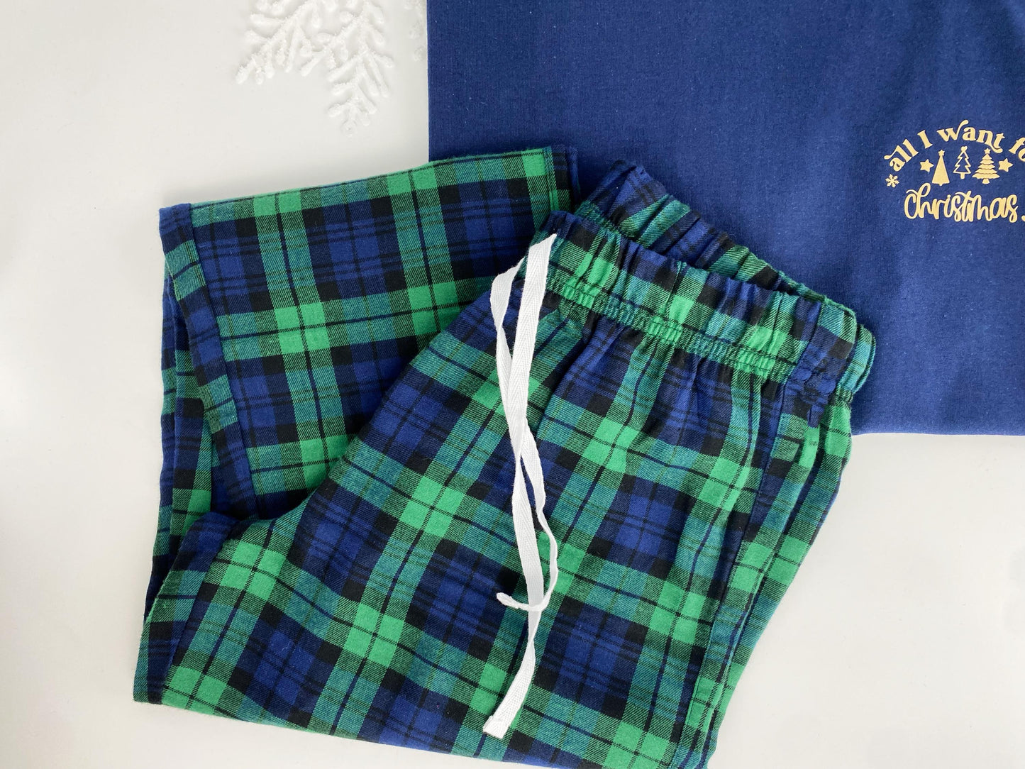 Couples Christmas Pyjamas: Initial Sleeve, Tartan Flannel Bottoms