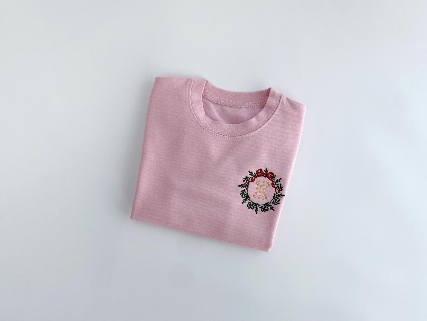 Personalized Kids Christmas Sweatshirt: Embroidered Initial Wreath