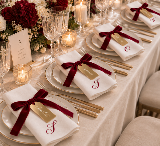Personalised Christmas Embroidered Napkin with Name & Luxury Place Setting Tag