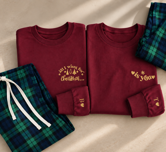 Couples Christmas Pyjamas: Matching Long Sleeve Tartan Set